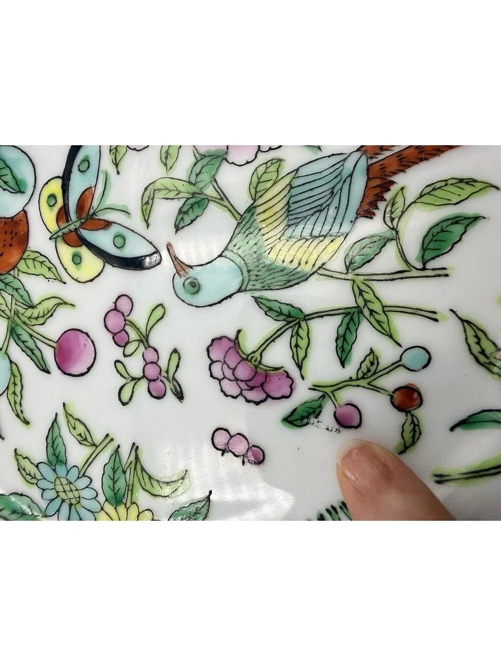 Japanese Chinoiserie 9” Plate Birds, Flowers, Butterflies Vintage